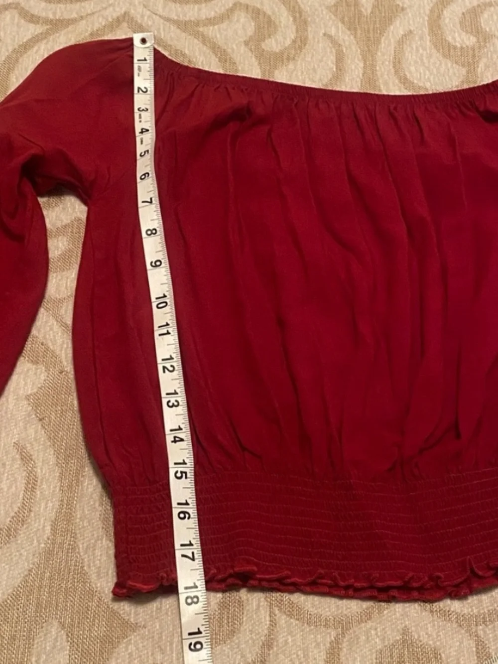 Living Doll Red Off Shoulder Boho Peasant Blouse Small